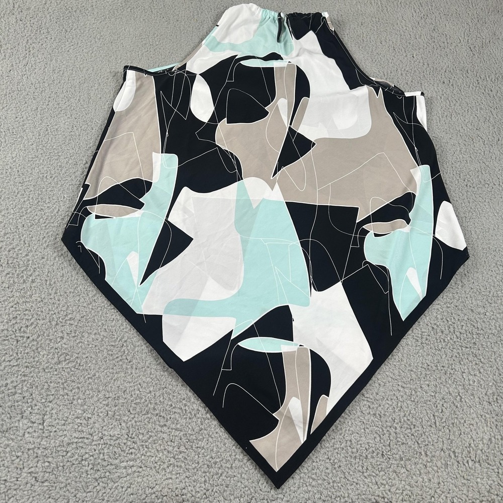Alfani Shirt Womens Large Black Mint Beige Halter Handkerchief Hem Abstract - Picture 2 of 13